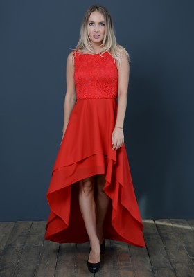 Платье с кружевным лифом и асимметричной юбкой Асти, красное