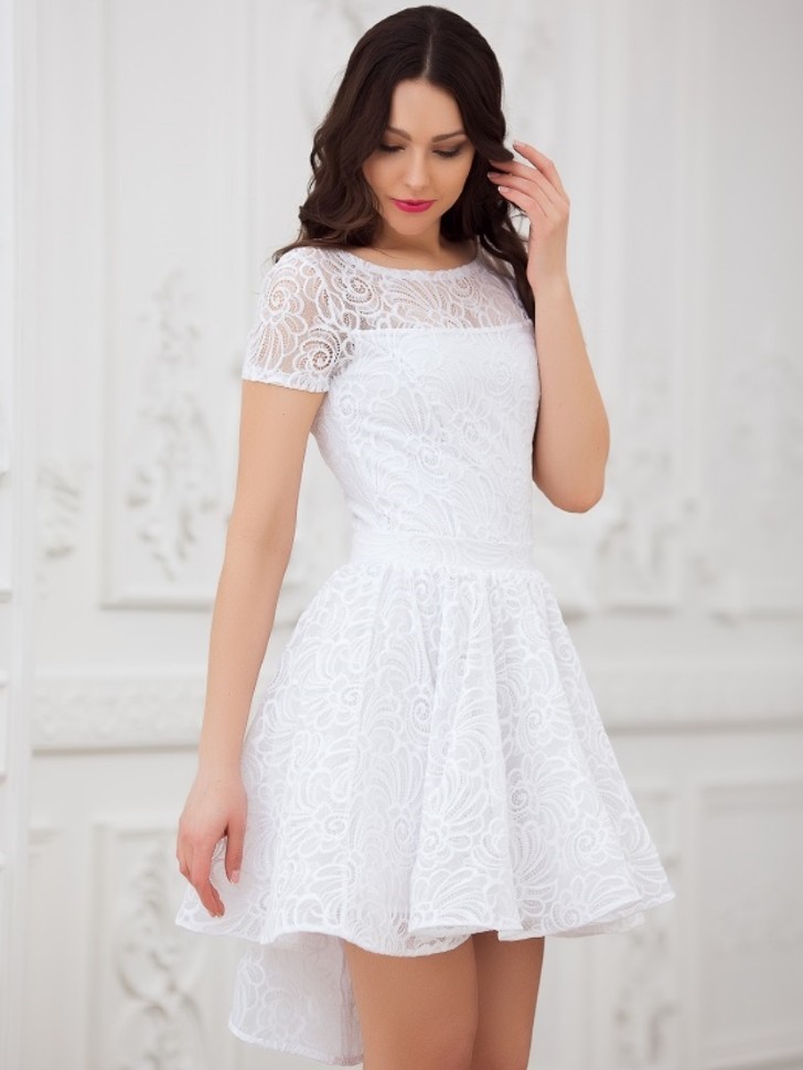 Кружевное платье с пышной юбкой солнце  Eva 5231 белое 