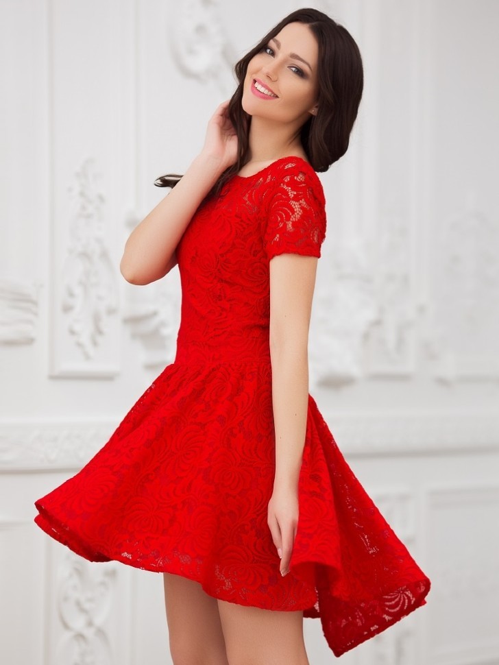 Кружевное платье с пышной юбкой солнце  Eva 5231 красное 