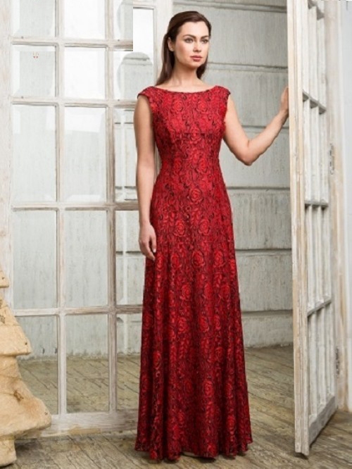  Платье кружевное длинное LUCY NIKOLE_152 красное  -  Платье кружевное длинное LUCY NIKOLE_152 красное 