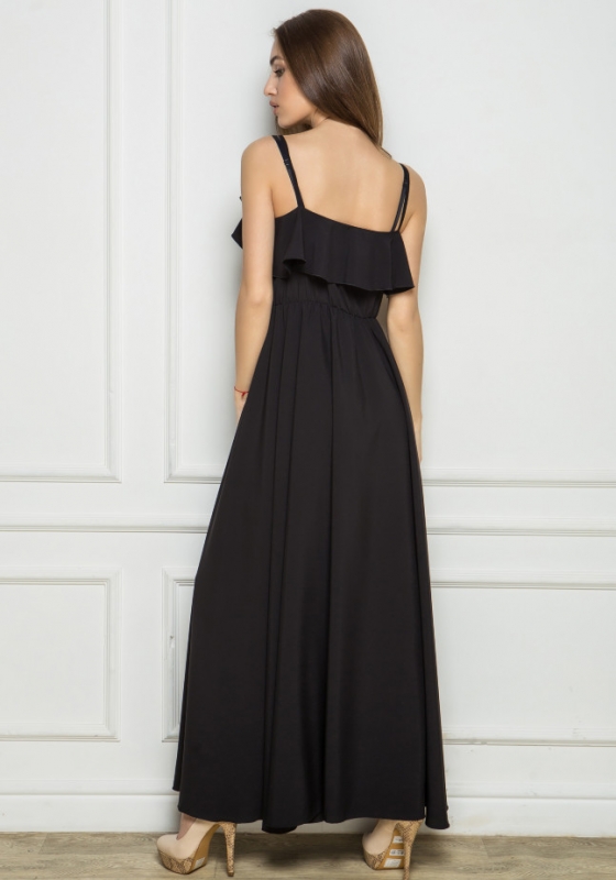 Длинное вечернее платье с разрезом  2186 чёрное - Длинное вечернее платье с разрезом  2186 чёрное