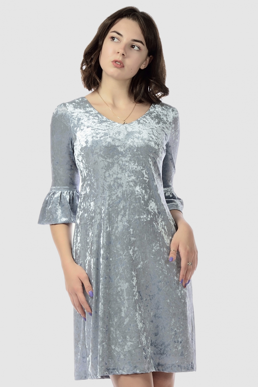 Купить платье трапеция из бархата, серебристое в интернет магазине mirplatev.ru недорого, от 6700.0000 рублей