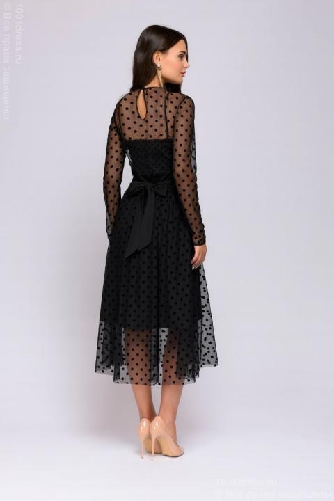 Платье черное длины миди с накидкой - Платье черное длины миди с накидкой