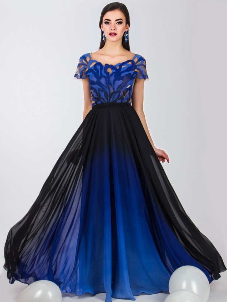 Длинное вечернее платье в пол  4690 синее